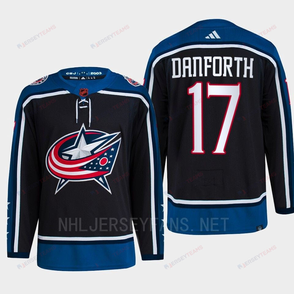 Justin Danforth 17 Reverse Retro 2.0 2022 Columbus Blue Jackets Navy Jersey Primegreen