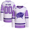 Columbus Blue Jackets Hockey Fights Cancer Primegreen Custom Men Jersey - White/Purple