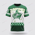 Columbus Blue Jackets Special Design For St Patrick Day Custom AOP T-Shirt - White
