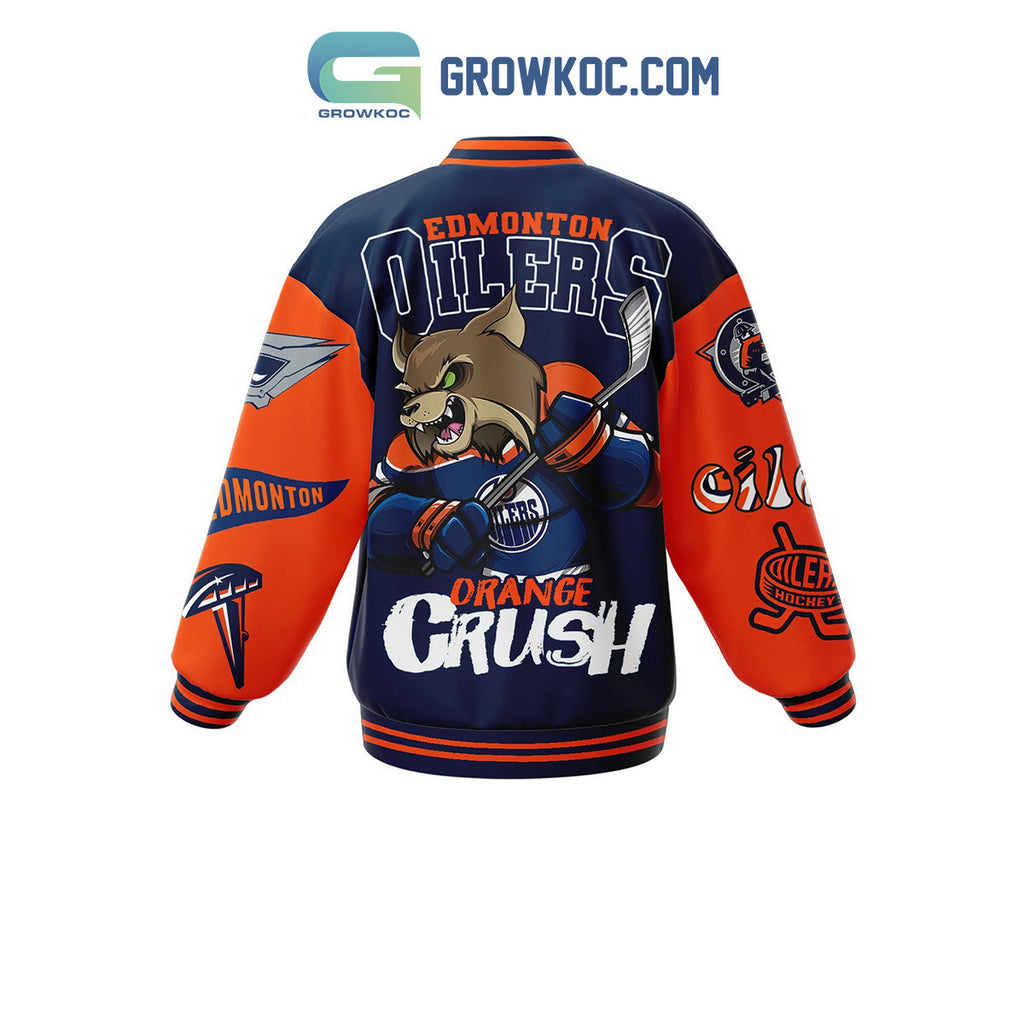 Edmonton Oilers Orange Crush Baseball Jacket - All Over Printed - Navy - All-Over-Printed Jacket