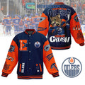 Edmonton Oilers Orange Crush Baseball Jacket - All Over Printed - Navy - All-Over-Printed Jacket