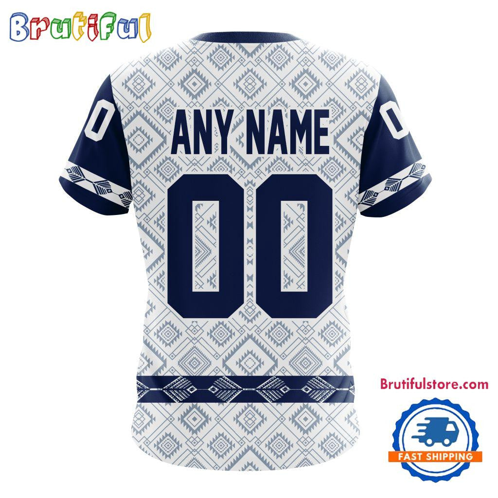 Columbus Blue Jackets Hockey Team Native Heritage Design Custom Name Number All Over Printed T-shirt - White
