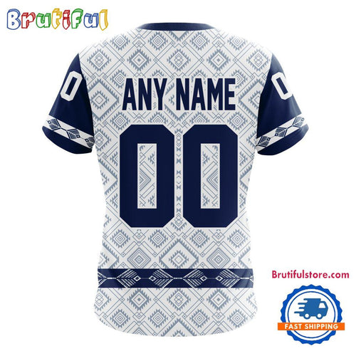 Columbus Blue Jackets Hockey Team Native Heritage Design Custom Name Number All Over Printed T-shirt - White