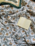 Hand Block Printed Cotton Quilt: Reversible Floral Razai Blanket