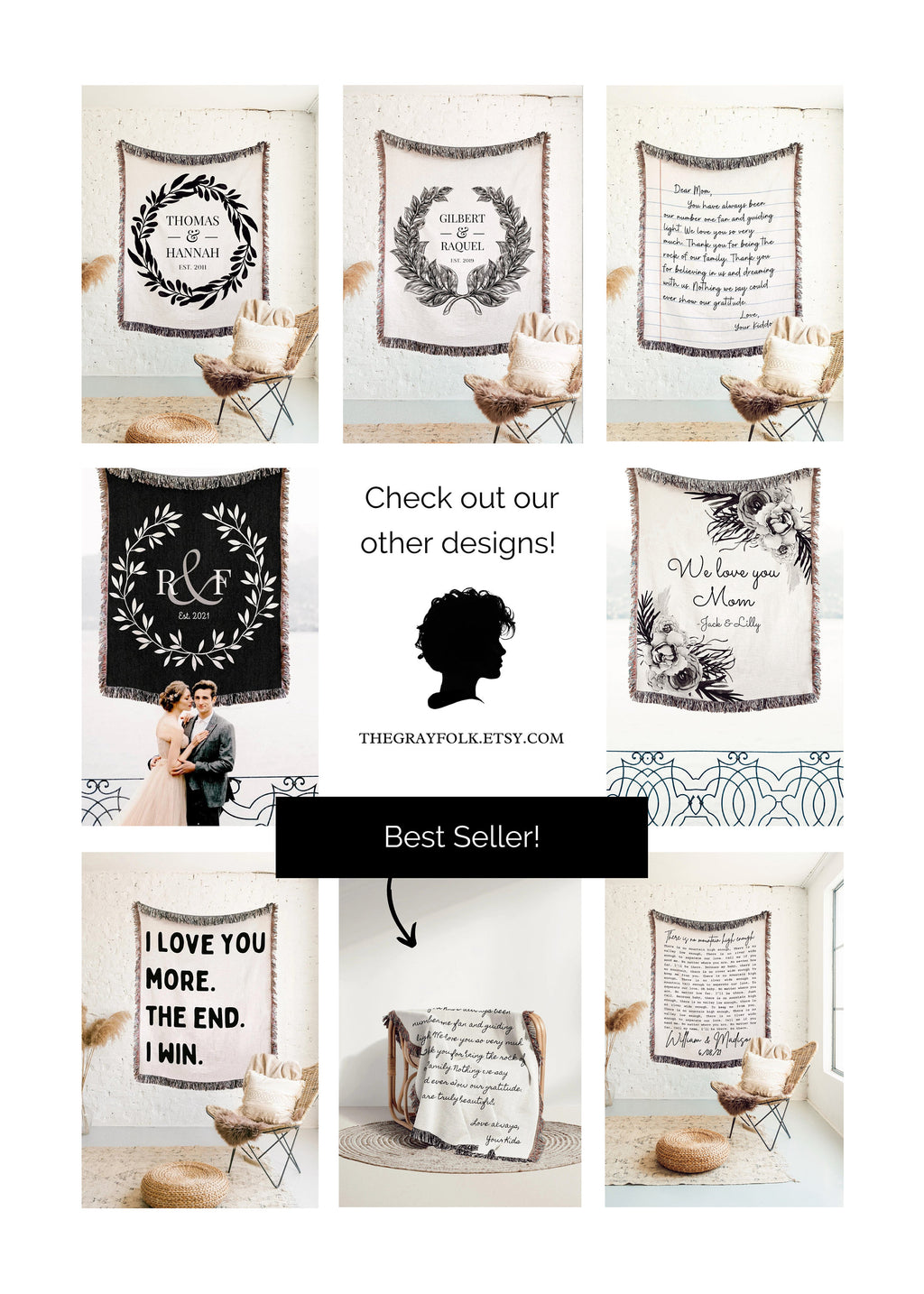 PERSONALIZED WOVEN THROW Cotton Anniversary Gift Couples Names Wedding Gift Engagement Couples Initials Valentines Day Blanket Girlfriend