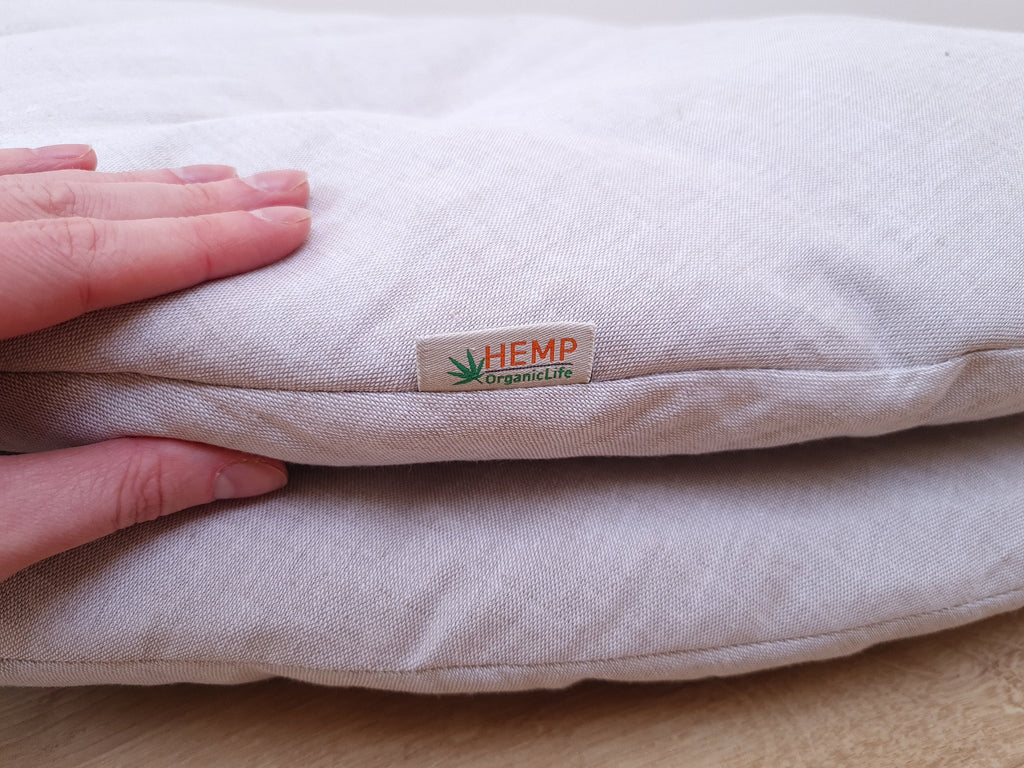 Hemp Linen 1" (2.5 cm) thick Round Play Mat Filled HEMP Fiber in non-dyed linen fabric play Mat Activity Tummy time mat