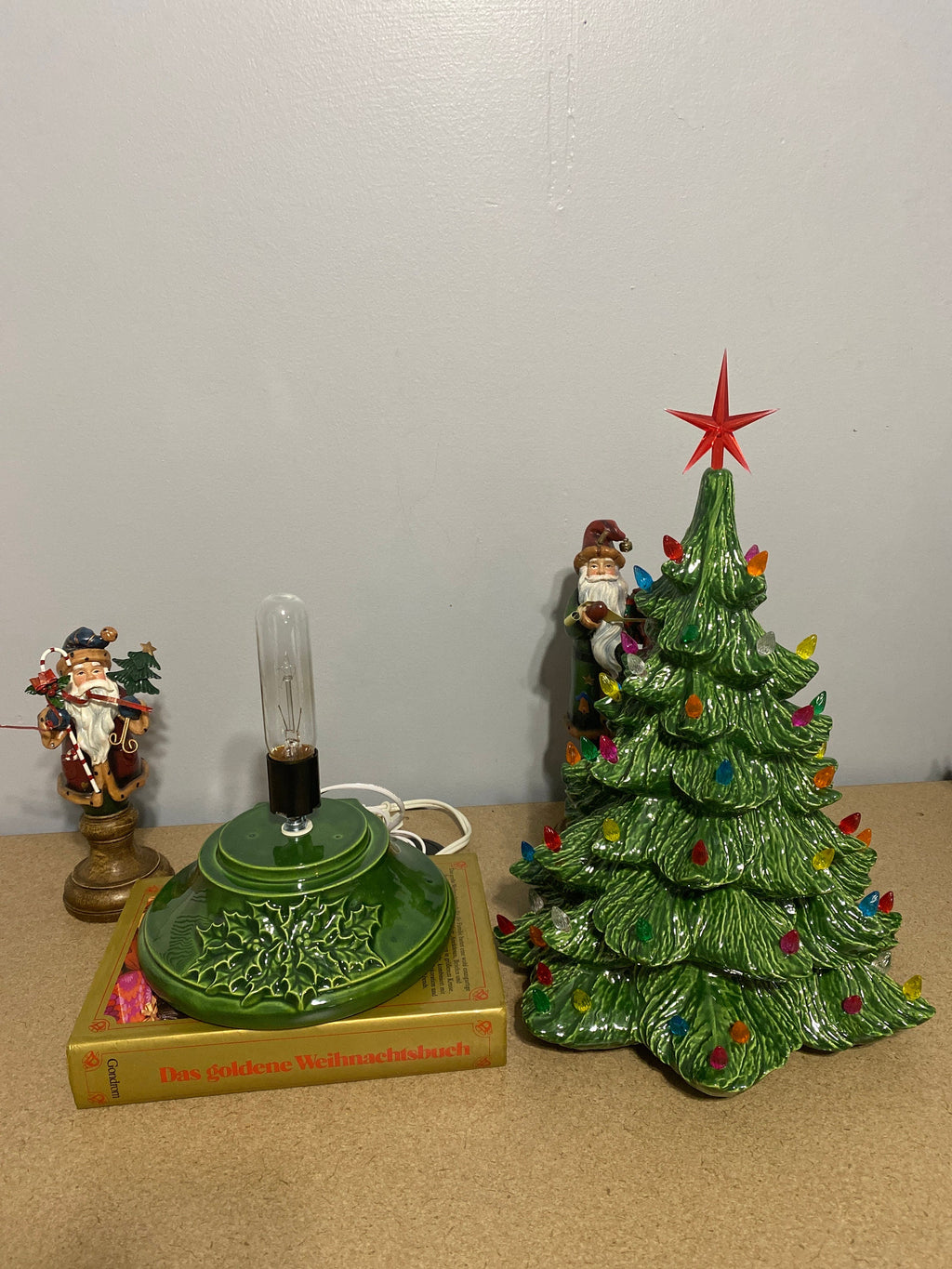 19 inch Ceramic Christmas Tree lighted: Green with Multi-Colored Lights, Handmade in the USA (T1)