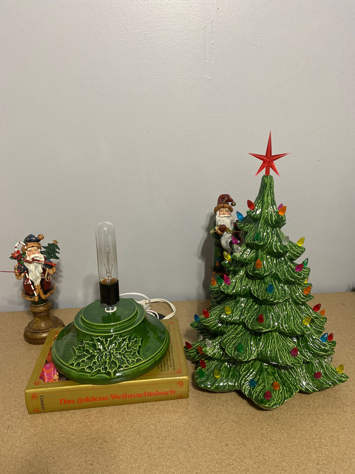 19 inch Ceramic Christmas Tree lighted: Green with Multi-Colored Lights, Handmade in the USA (T1)