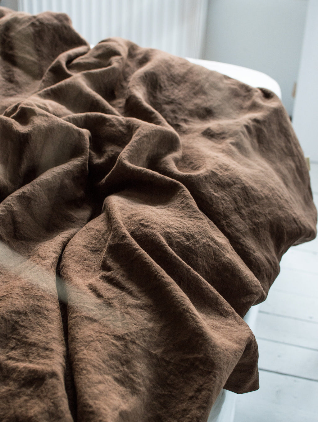 Waffle Blanket in Walnut. Extra Soft Waffle Throw Blanket. Linen-Cotton Waffle Bed Cover. Dark Brown Rustic Waffle Coverlet