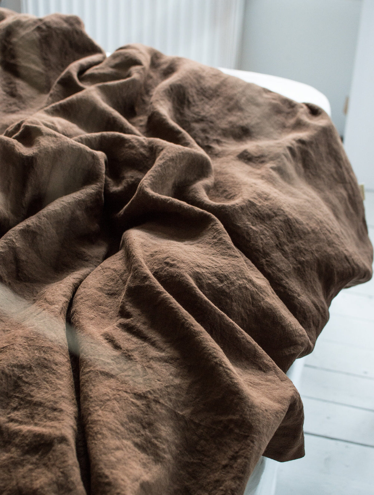 Waffle Blanket in Walnut. Extra Soft Waffle Throw Blanket. Linen-Cotton Waffle Bed Cover. Dark Brown Rustic Waffle Coverlet