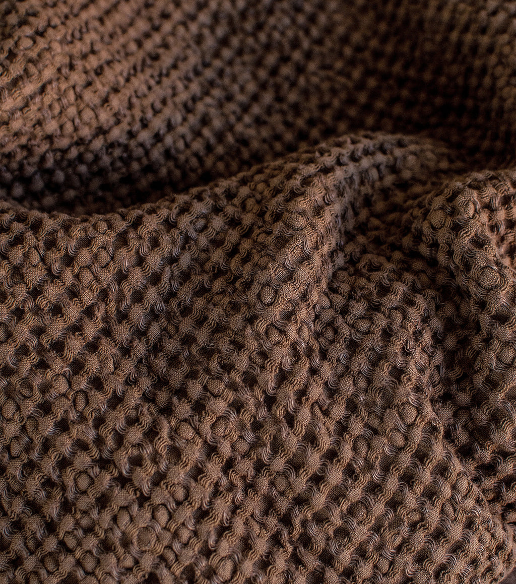 Waffle Blanket in Walnut. Extra Soft Waffle Throw Blanket. Linen-Cotton Waffle Bed Cover. Dark Brown Rustic Waffle Coverlet
