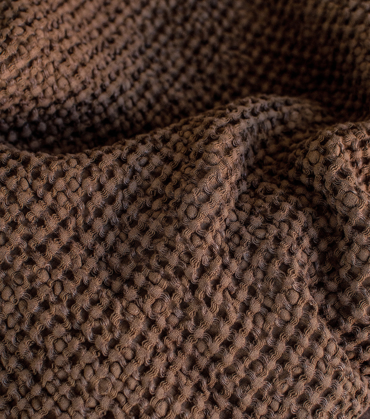 Waffle Blanket in Walnut. Extra Soft Waffle Throw Blanket. Linen-Cotton Waffle Bed Cover. Dark Brown Rustic Waffle Coverlet