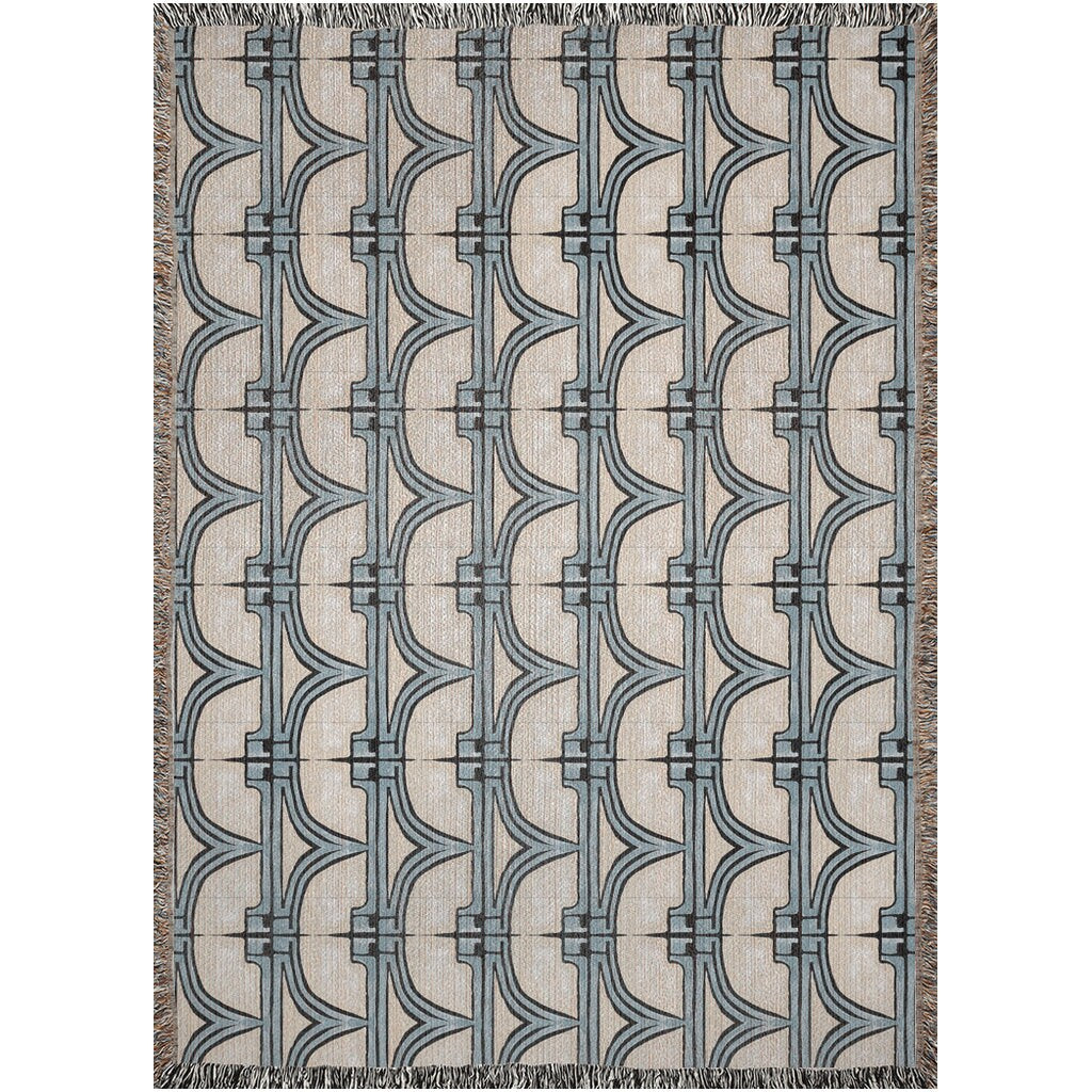 Baby Blue And Beige 1920s Pattern Woven Blankets