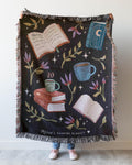 Books and Blooms Blanket: Personalized Gift for Fantasy Reader, Woven Gift for Her, Cozy Dark Academia