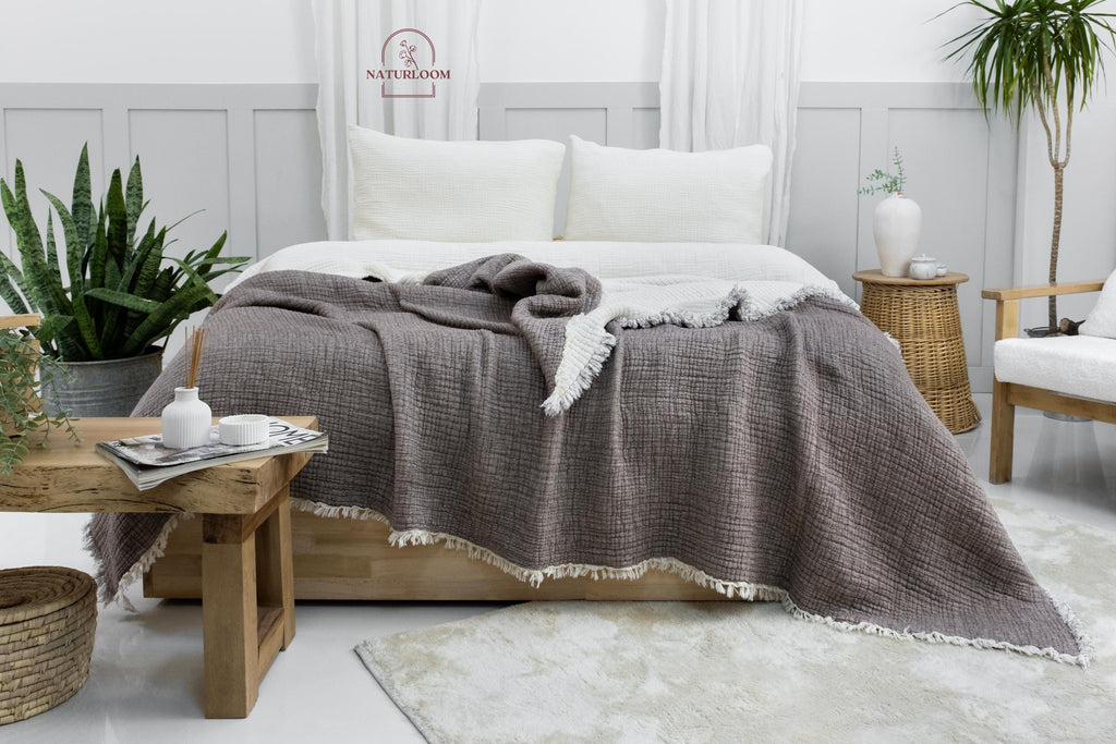 8 Layer Muslin King Size Quilt, GOTS Certified Cotton Quilt, Muslin Comforter, Thick Gauze Quilt, Housewarming Gift, Thanksgiving Gift