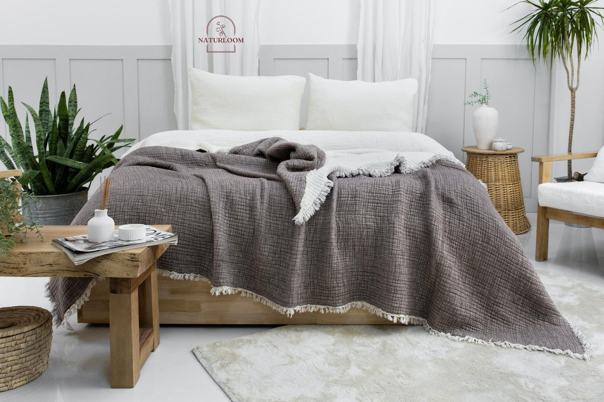 8 Layer Muslin King Size Quilt, GOTS Certified Cotton Quilt, Muslin Comforter, Thick Gauze Quilt, Housewarming Gift, Thanksgiving Gift