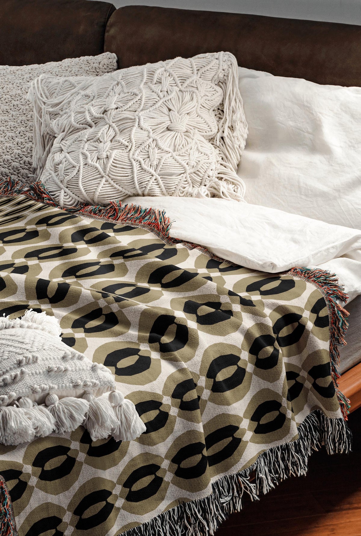 Khaki Retro Harmony Woven Throw Blanket