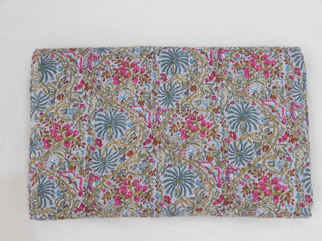 Butterfly Print Kantha Summer Bedspread Gift For Her