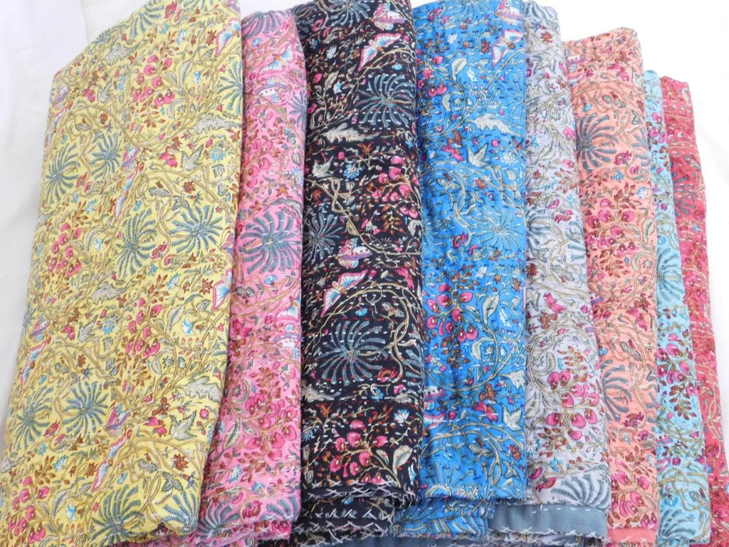 Butterfly Print Kantha Summer Bedspread Gift For Her