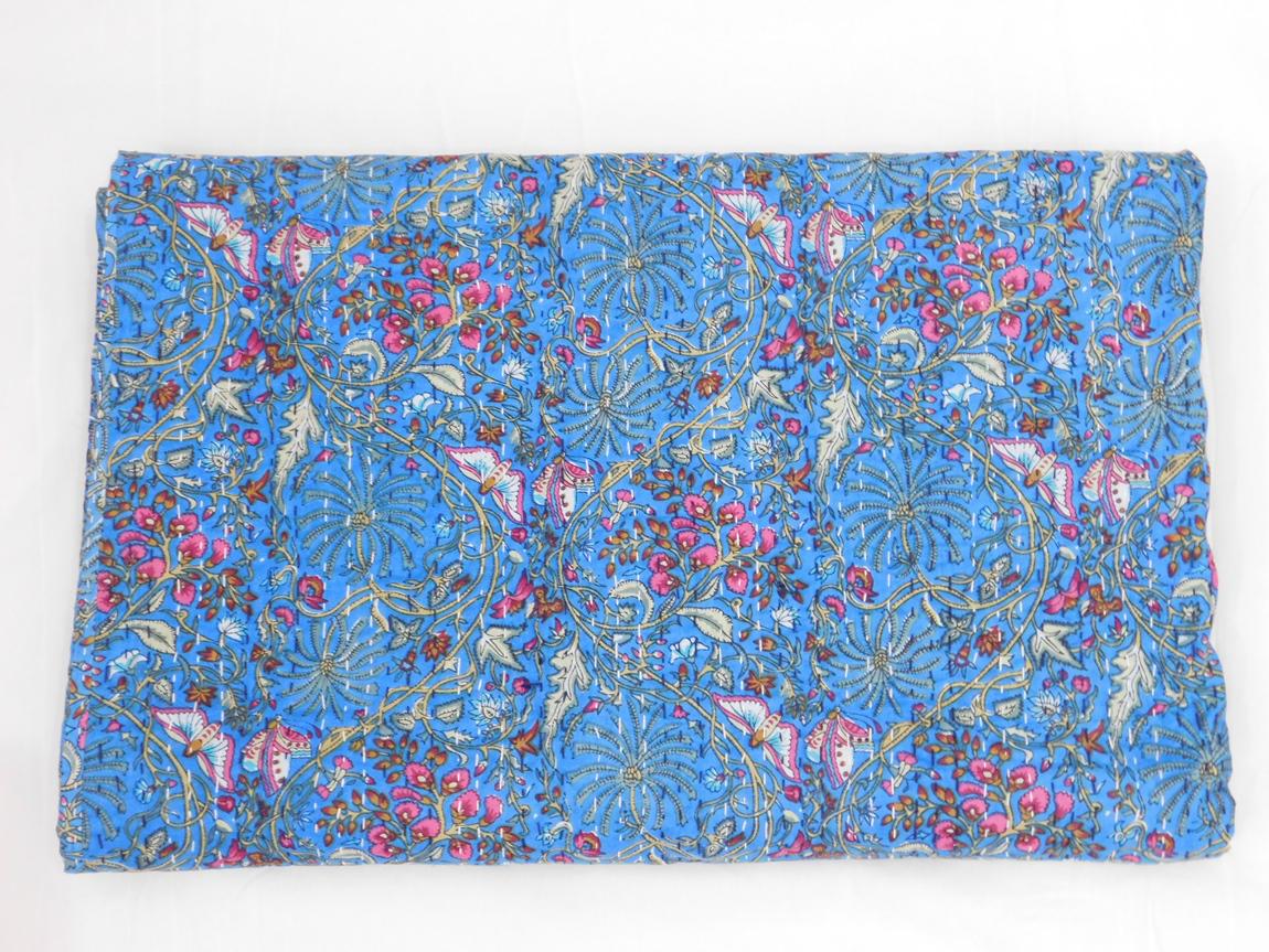 Butterfly Print Kantha Summer Bedspread Gift For Her