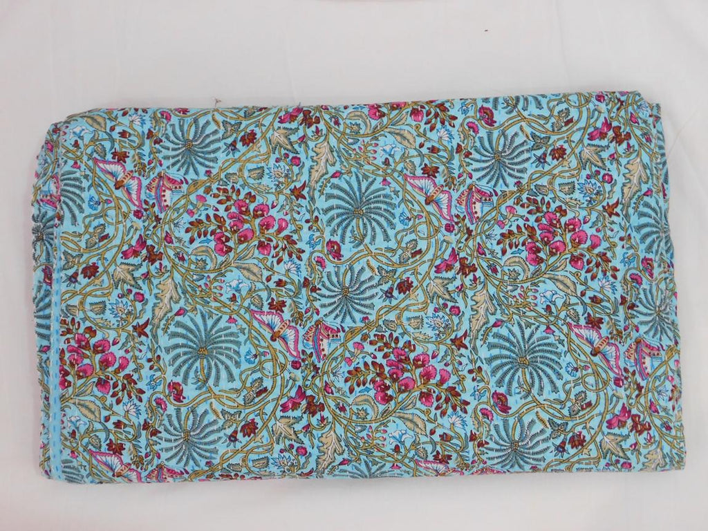 Butterfly Print Kantha Summer Bedspread Gift For Her