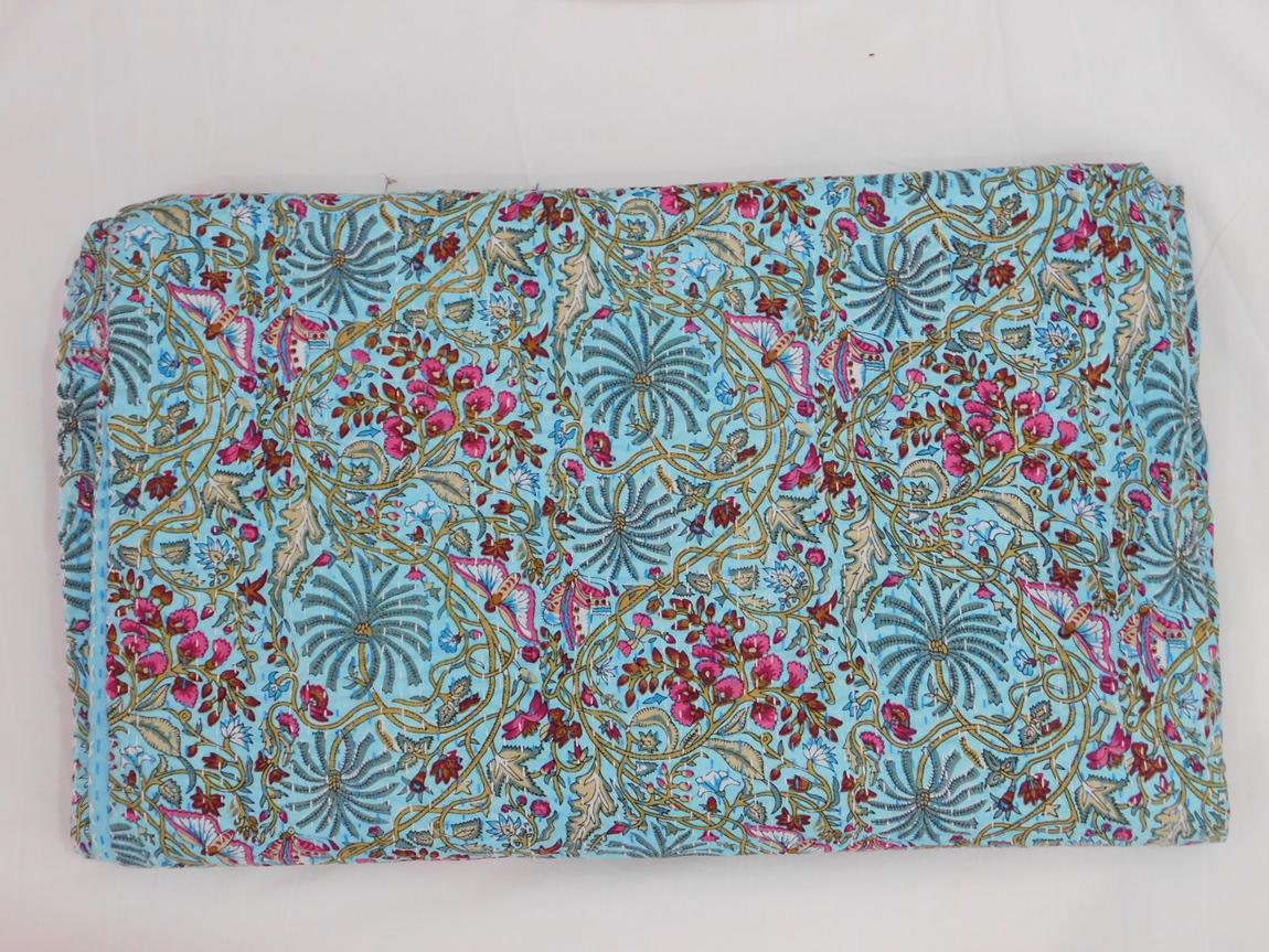 Butterfly Print Kantha Summer Bedspread Gift For Her