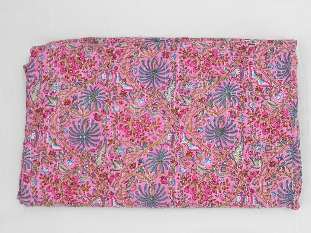 Butterfly Print Kantha Summer Bedspread Gift For Her