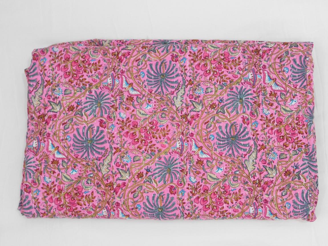 Butterfly Print Kantha Summer Bedspread Gift For Her