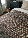 Handmade Brown Floral Kantha Quilt - Indian Cotton Bedspread Throw