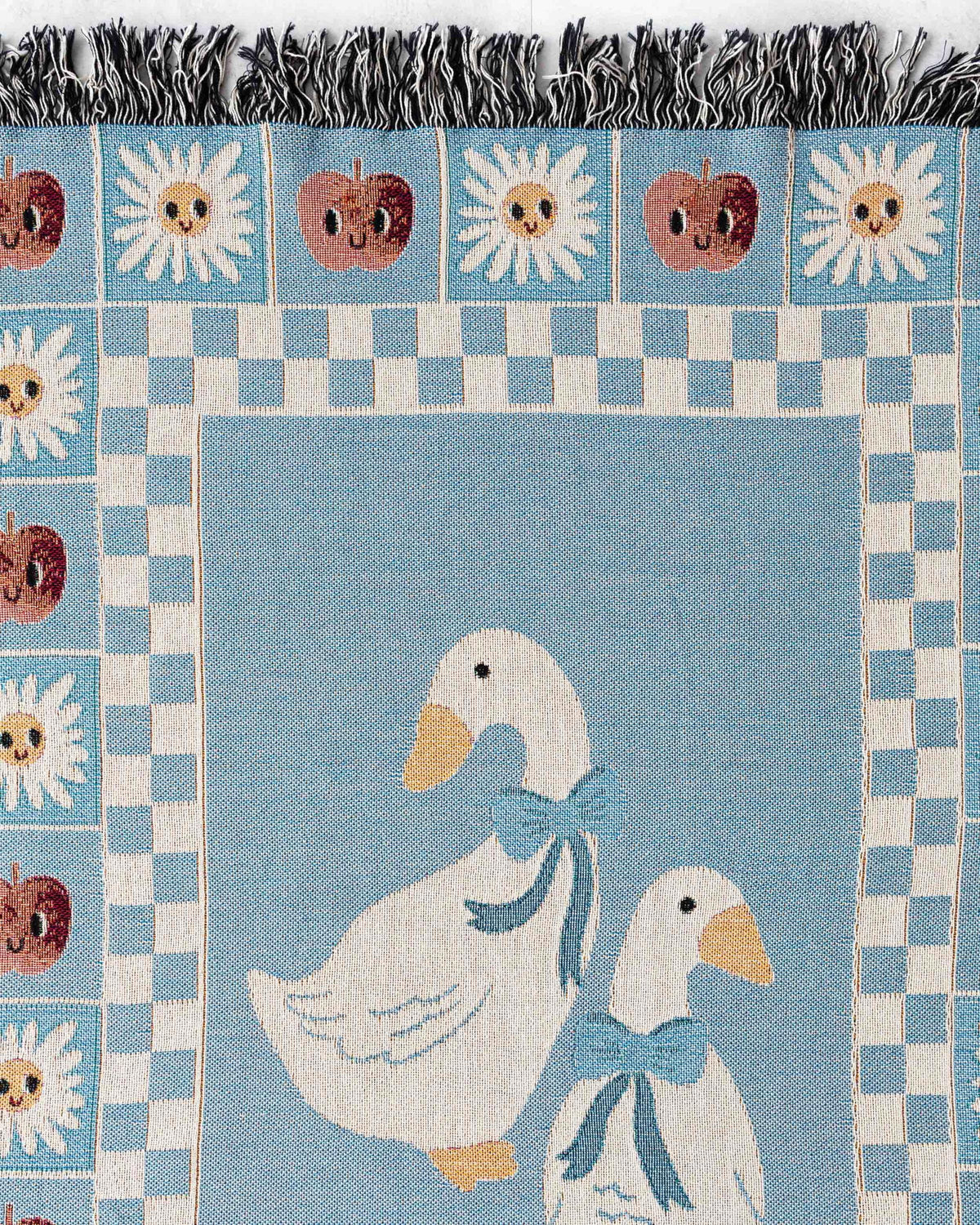 Cute Goose Blanket: Baby Blue Checker Decor, Kawaii Animal Gift, Pastel Farmhouse Country, Cottagecore Kid Bedding, Boy Girl Eclectic Unique