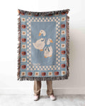 Cute Goose Blanket: Baby Blue Checker Decor, Kawaii Animal Gift, Pastel Farmhouse Country, Cottagecore Kid Bedding, Boy Girl Eclectic Unique