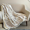 Handwoven Cotton Boho Throw Blanket with Tassels for Home Decor
