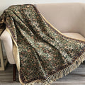 Moss Green Handmade  Floral Throw Blanket, Boho Farmhouse Home Decor