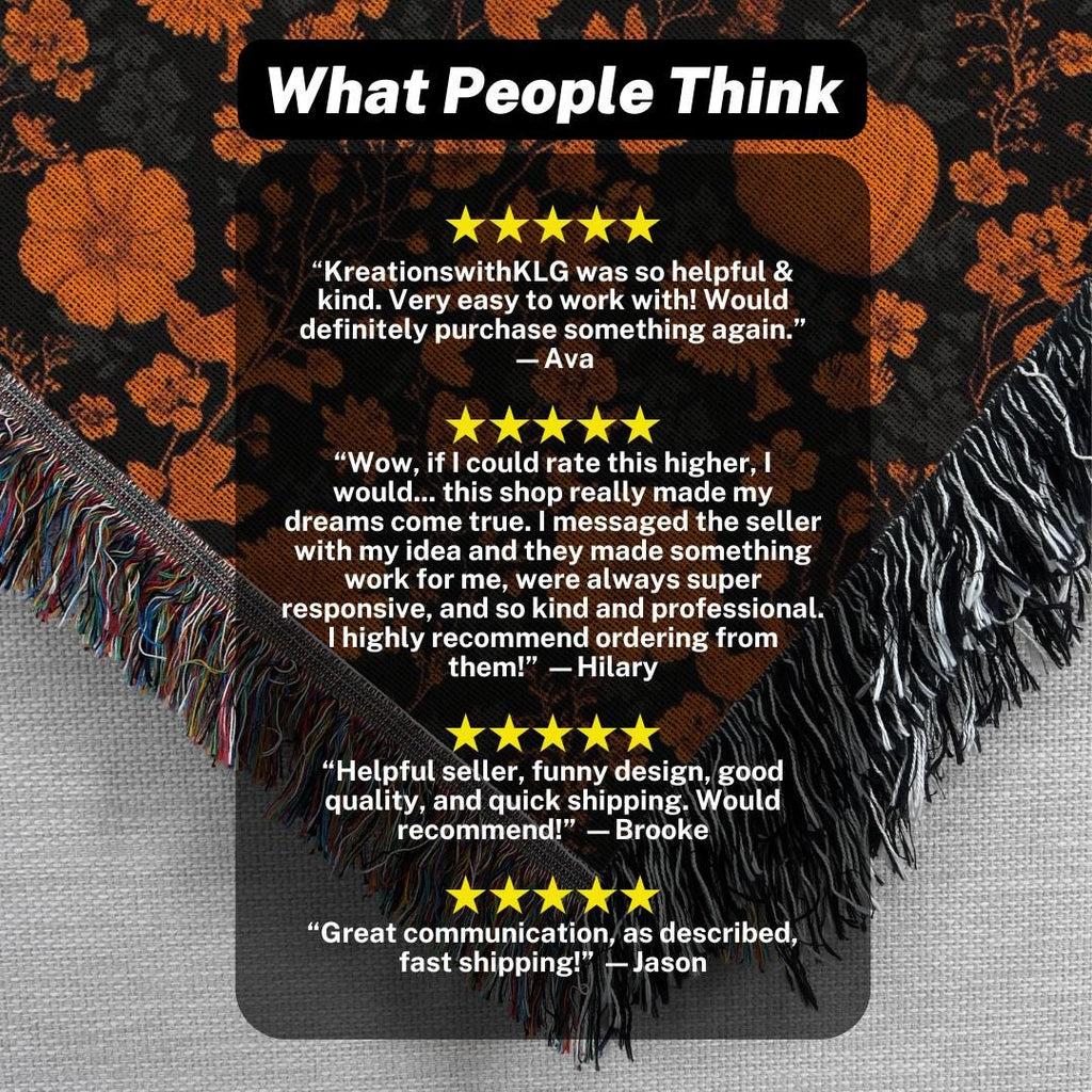 Fall Floral Throw Blanket, Autumn Leaves Woven Blanket, Retro Halloween Decor, Cozy Couch or Reading Nook Blanket, Goth Nursery Baby Blanket