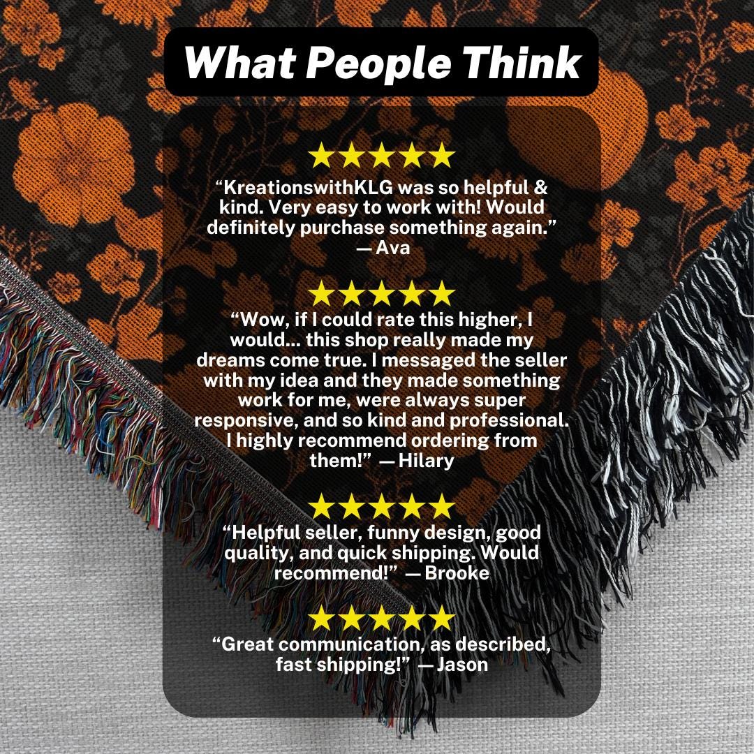 Fall Floral Throw Blanket, Autumn Leaves Woven Blanket, Retro Halloween Decor, Cozy Couch or Reading Nook Blanket, Goth Nursery Baby Blanket
