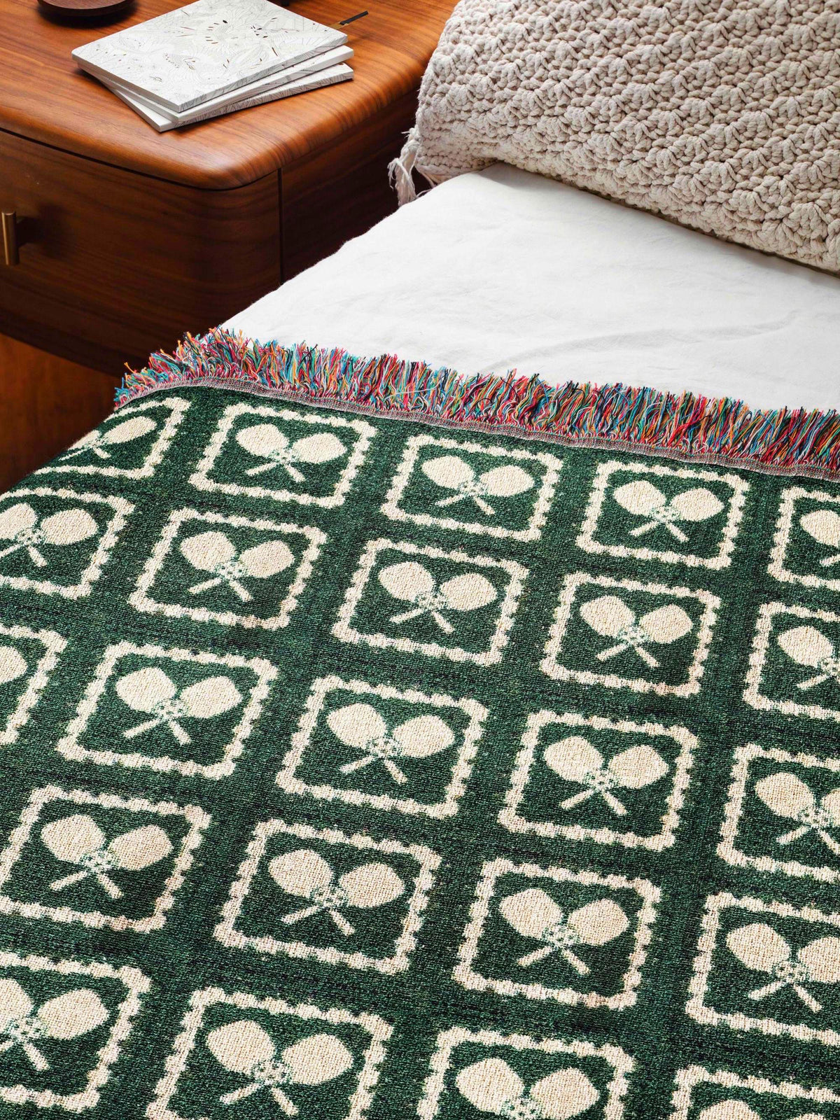 Pickleball Blanket & Wall Tapestry, Woven Cotton Throw, Granny Square Pickleball Home Decor, Gift for Player, Mom, Dad, Coach, Team