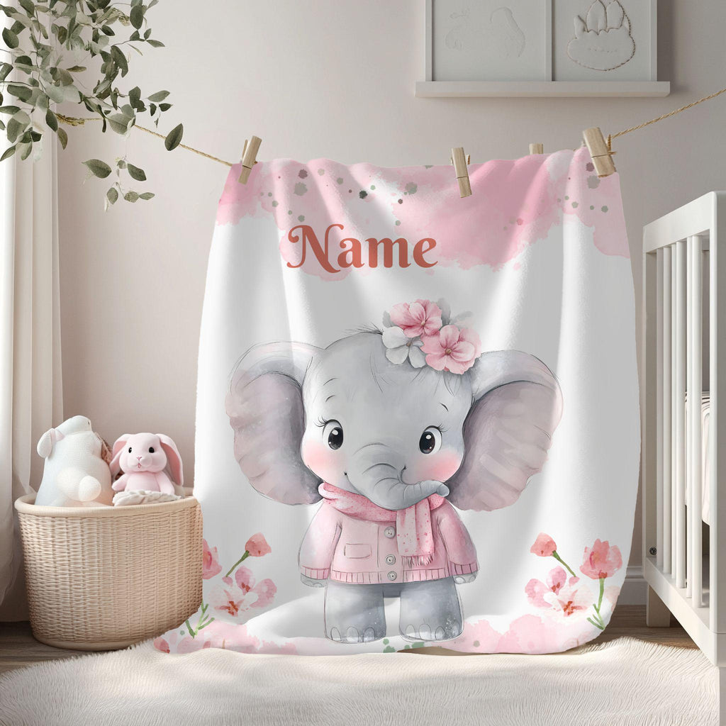 Personalized Baby Elephant Blanket, Nursery Gift, Soft Kids Throw, Baby Shower Gift, Custom Name Blanket,Toddler Comfort, Name Blanket Retro