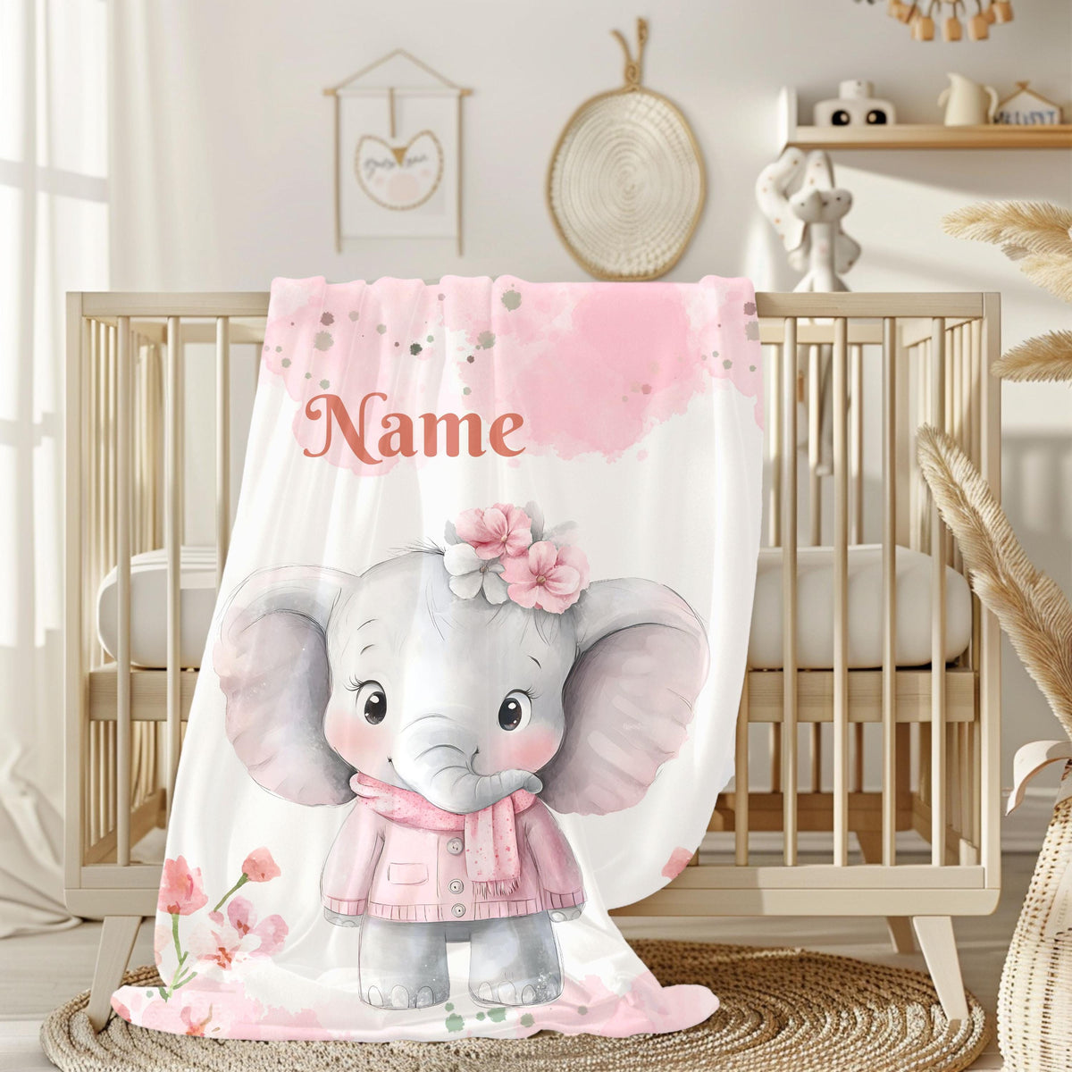 Personalized Baby Elephant Blanket, Nursery Gift, Soft Kids Throw, Baby Shower Gift, Custom Name Blanket,Toddler Comfort, Name Blanket Retro