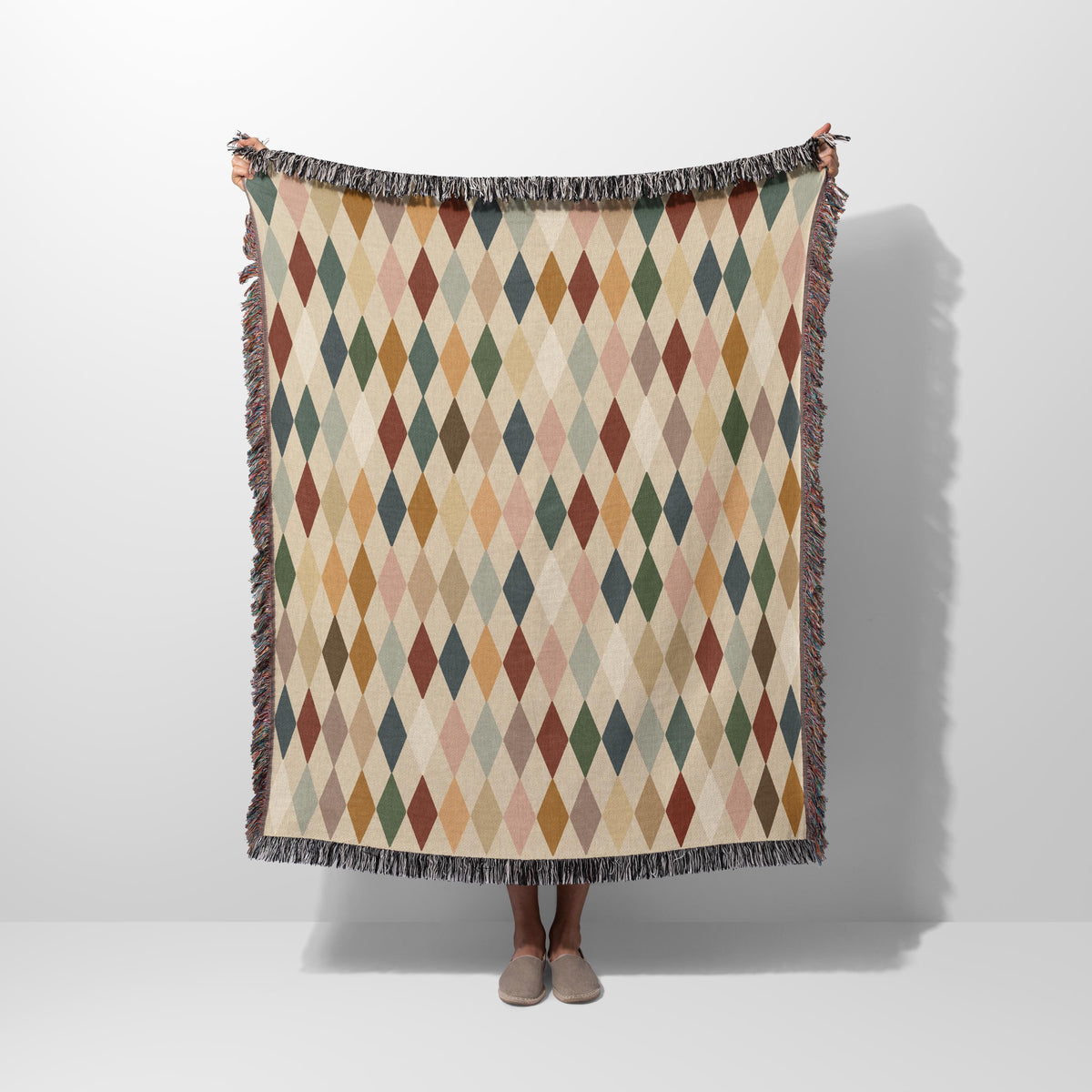 Diamond Pattern Woven Blanket Checkered Fringe Throw Boho Farmhouse Style Cotton Baby Blanket Rustic Southern Decor