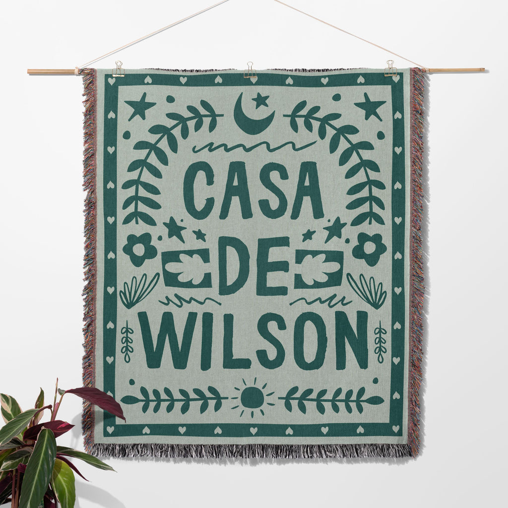 Custom Family Name Blanket Woven Throw with Last Name Wedding Gift For Couple New Home Present Newlywed Keepsake Personalized Cotton Blanket