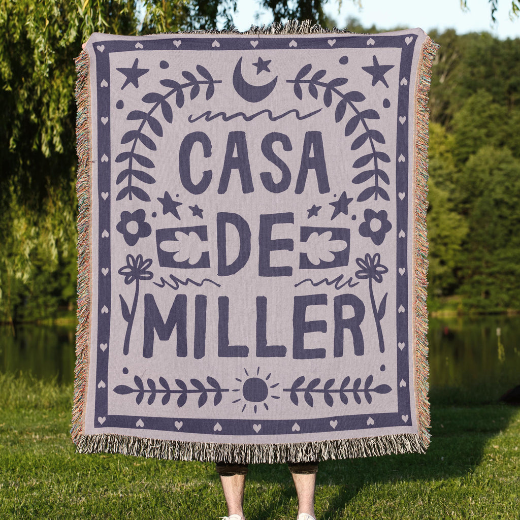 Custom Family Name Blanket Woven Throw with Last Name Wedding Gift For Couple New Home Present Newlywed Keepsake Personalized Cotton Blanket
