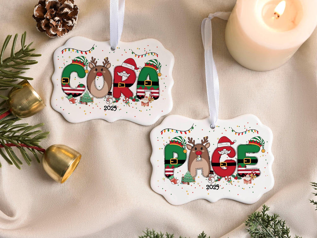 Personalized Kids Christmas Ornaments, 2026 Christmas Ceramic Ornament with Name, Holiday Keepsake, Xmas Gifts for Boys Girls