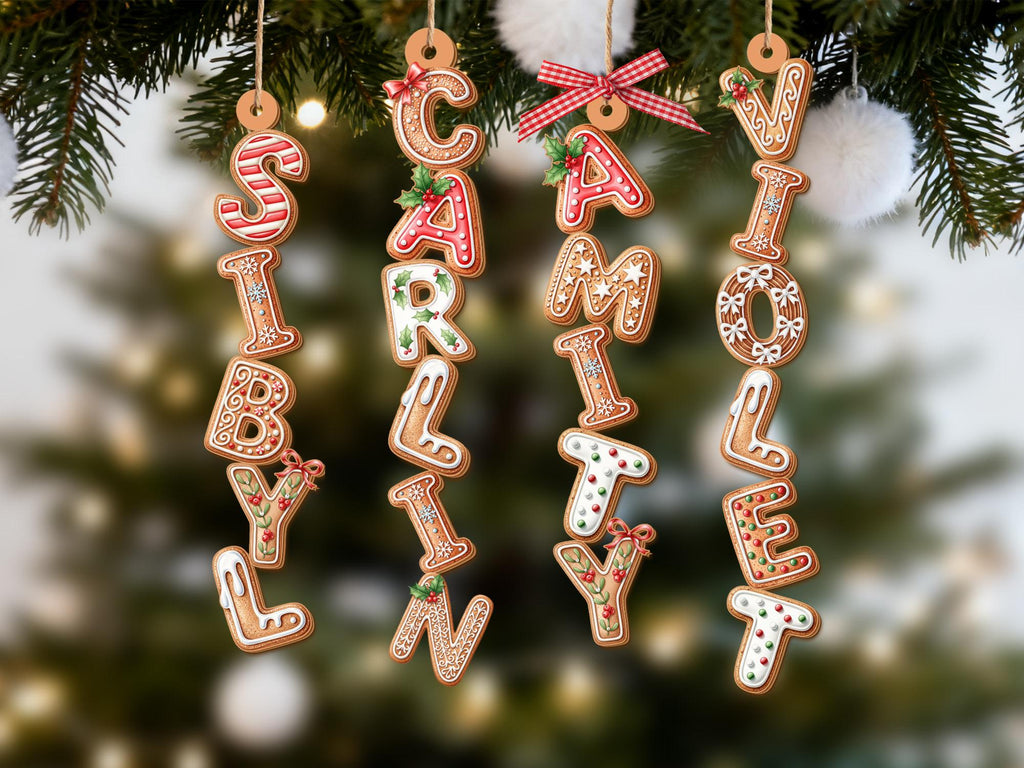 Custom Gingerbread Alphabet Ornament, Baby Name Ornament, First Christmas Stocking Tags, Xmas Gifts, Holiday Decor