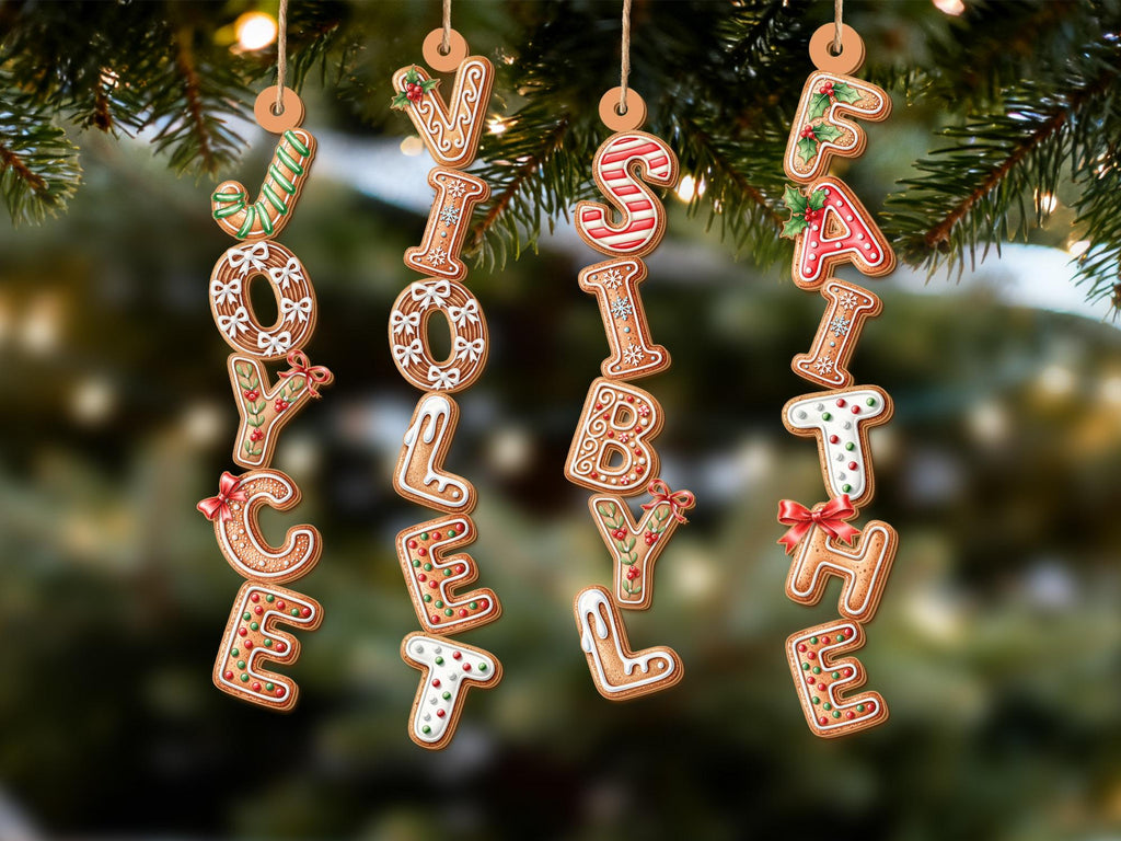 Custom Gingerbread Alphabet Ornament, Baby Name Ornament, First Christmas Stocking Tags, Xmas Gifts, Holiday Decor