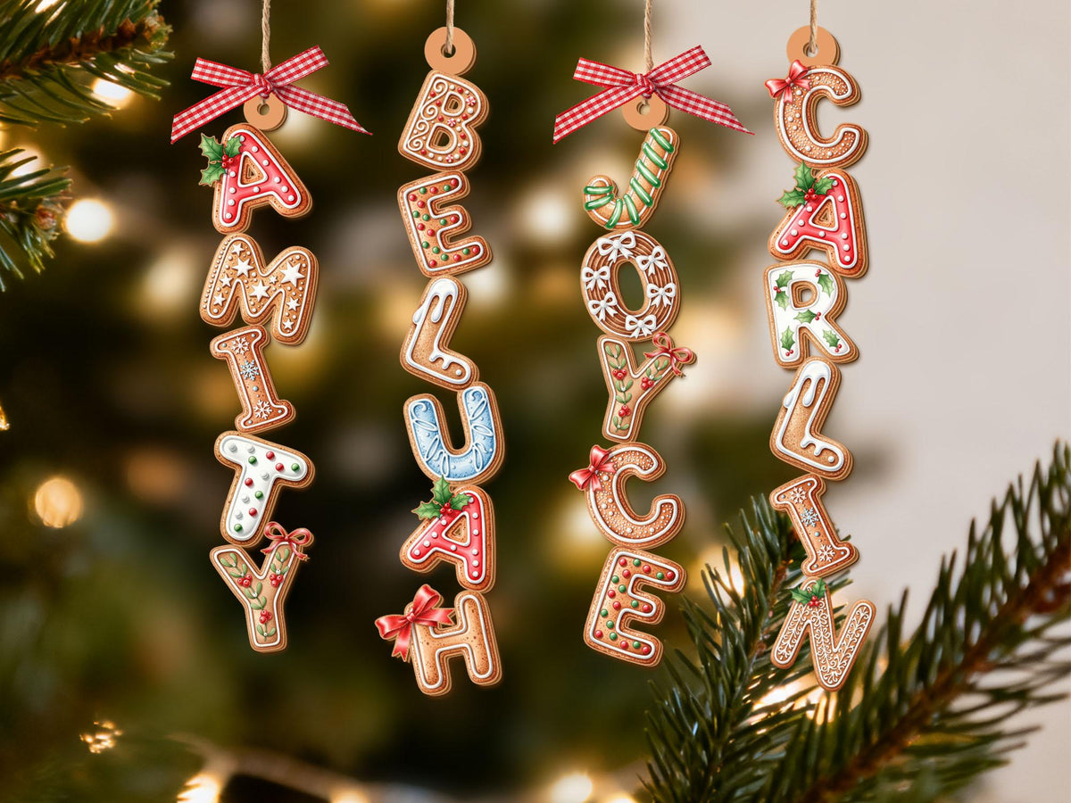 Custom Gingerbread Alphabet Ornament, Baby Name Ornament, First Christmas Stocking Tags, Xmas Gifts, Holiday Decor
