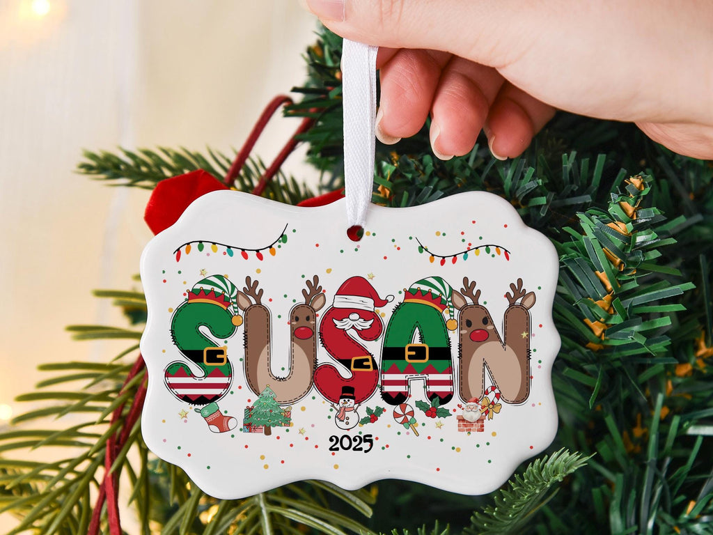 Personalized Kids Christmas Ornaments, 2026 Christmas Ceramic Ornament with Name, Holiday Keepsake, Xmas Gifts for Boys Girls