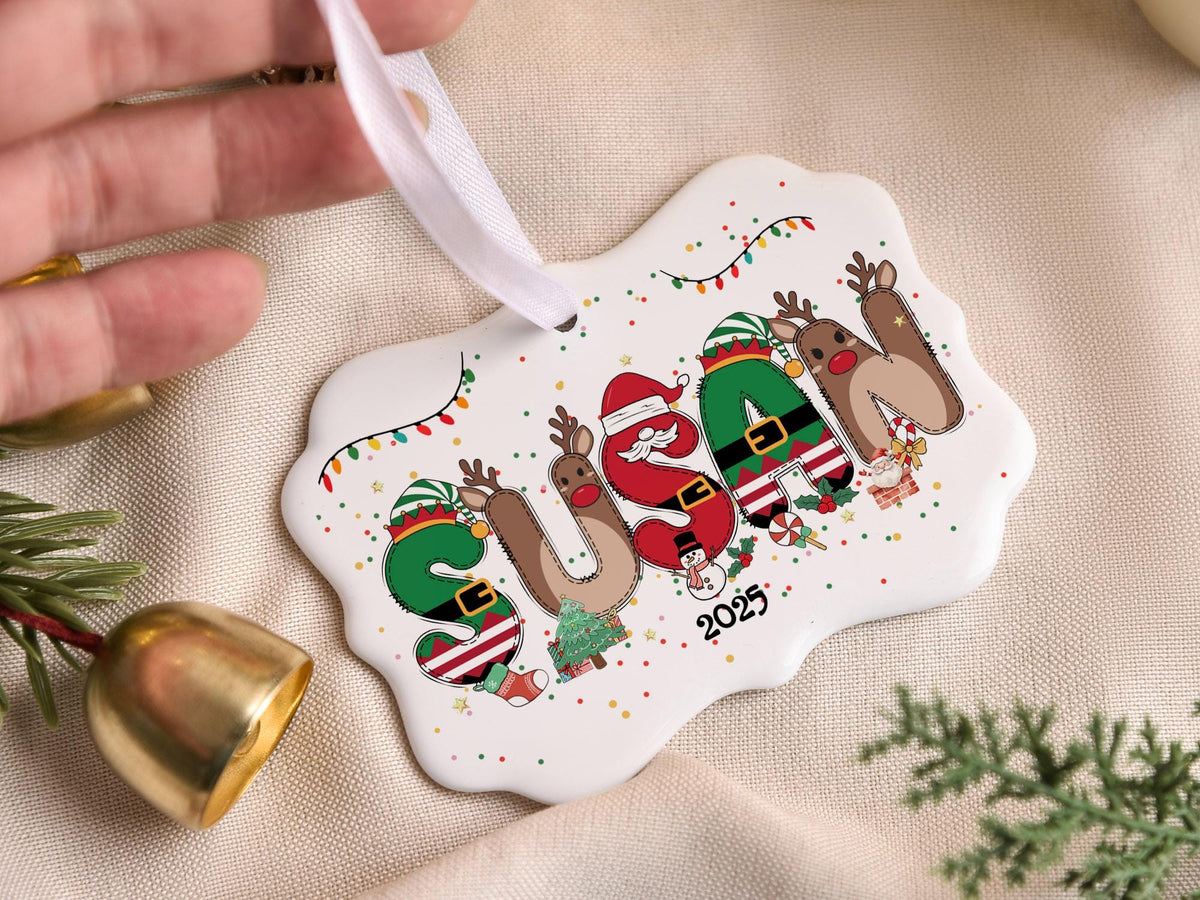 Personalized Kids Christmas Ornaments, 2026 Christmas Ceramic Ornament with Name, Holiday Keepsake, Xmas Gifts for Boys Girls