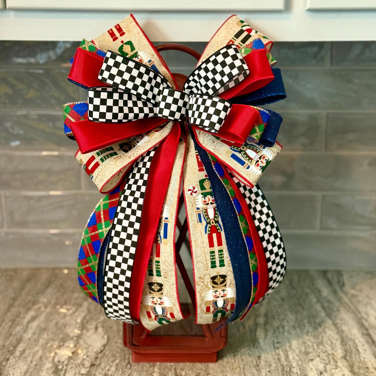 Nutcracker Christmas Bow, Christmas Lantern Bow, Nutcracker Holiday Bow, Christmas Garland Bow, Christmas Tree Bow, Nutracker Home Decor