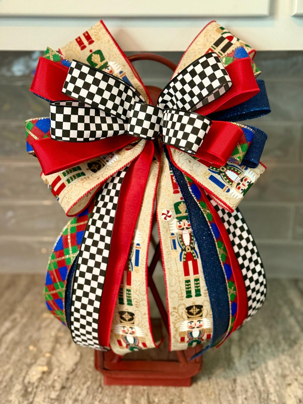Nutcracker Christmas Bow, Christmas Lantern Bow, Nutcracker Holiday Bow, Christmas Garland Bow, Christmas Tree Bow, Nutracker Home Decor