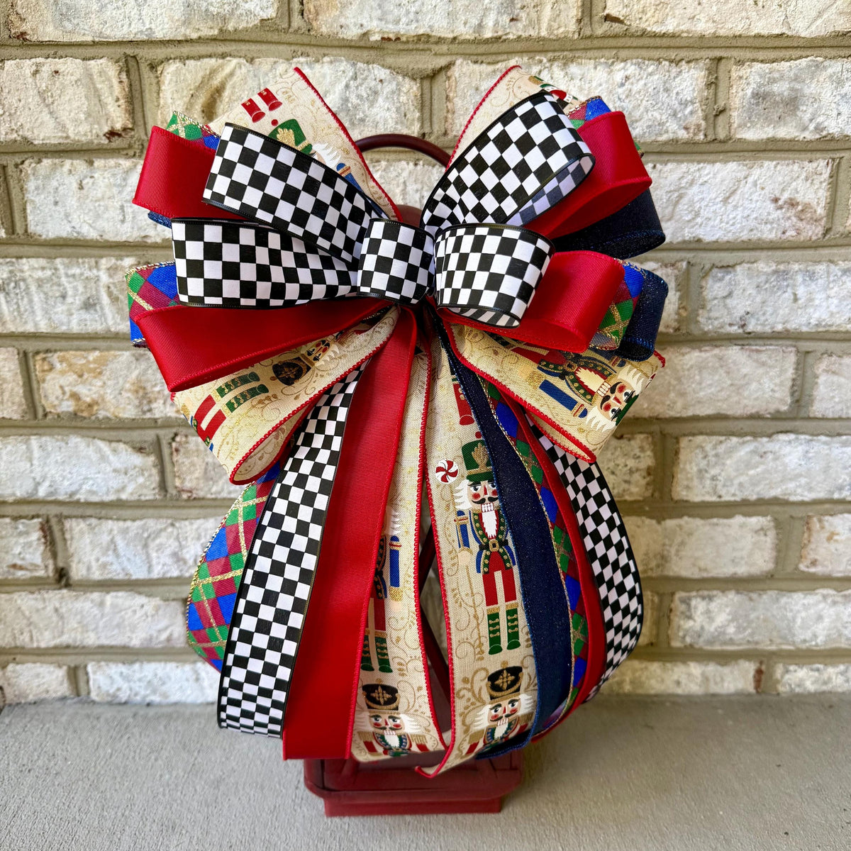 Nutcracker Christmas Bow, Christmas Lantern Bow, Nutcracker Holiday Bow, Christmas Garland Bow, Christmas Tree Bow, Nutracker Home Decor